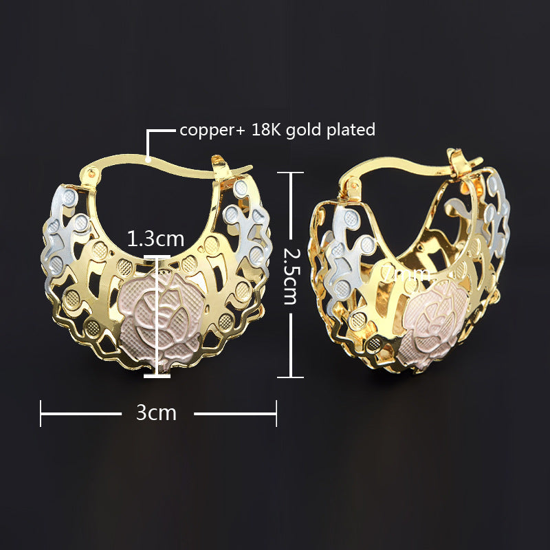 Hollow Rosette Earrings With Gold Contrast Hoops - FASHIONKULTUR