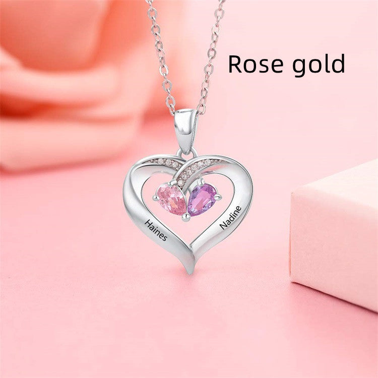 Gemstone necklace female heart-shaped couple custom lettering pendant gift - FASHIONKULTUR