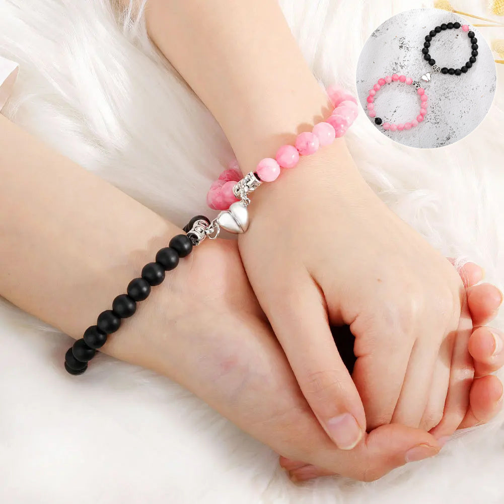 One Pair Magnetic Couple Bracelet For Women Lover Heart Distance Paired Pendant Natural Stone Bracelets Valentine's Day Gifts Men Jewelry - FASHIONKULTUR