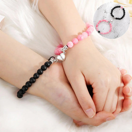 One Pair Magnetic Couple Bracelet For Women Lover Heart Distance Paired Pendant Natural Stone Bracelets Valentine's Day Gifts Men Jewelry - FASHIONKULTUR