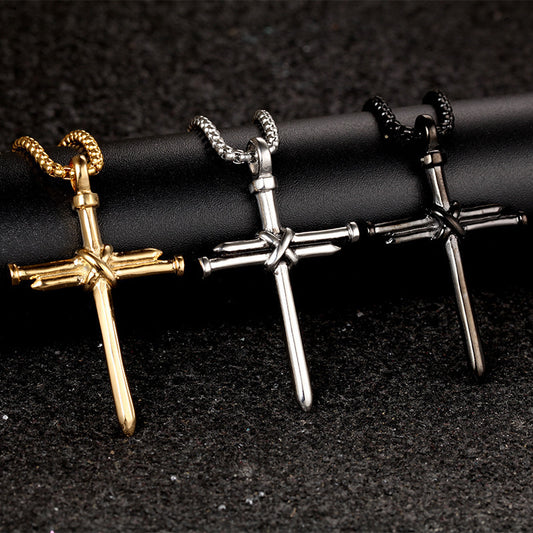 Steel Gold Black Color Fashion Mens Iron Nail Cross Pendant Necklace Stainless Steel 3mm Round Box Chain Jewelry Gift For Men - FASHIONKULTUR