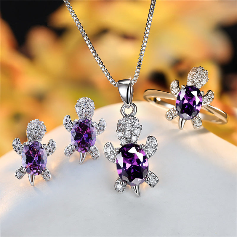 Fashion Oval Zircon Pendant Turtle Shape Necklaces With Rainbow Stone Multicolor Animal Necklace Jewelry For Woman And Children - FASHIONKULTUR