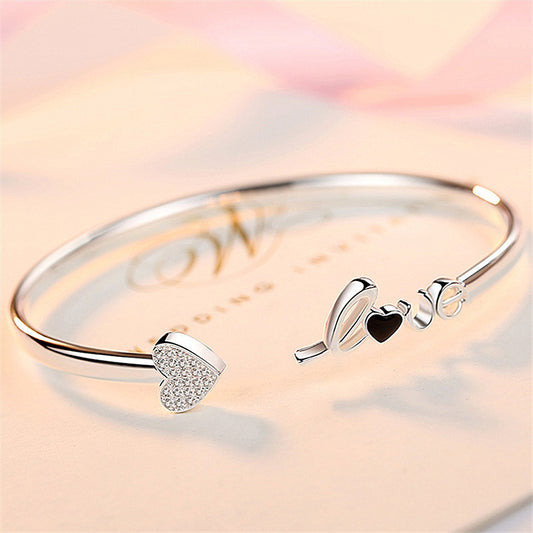 Heart-shaped Full Of Diamond Bracelet Silver Plated Love - FASHIONKULTUR