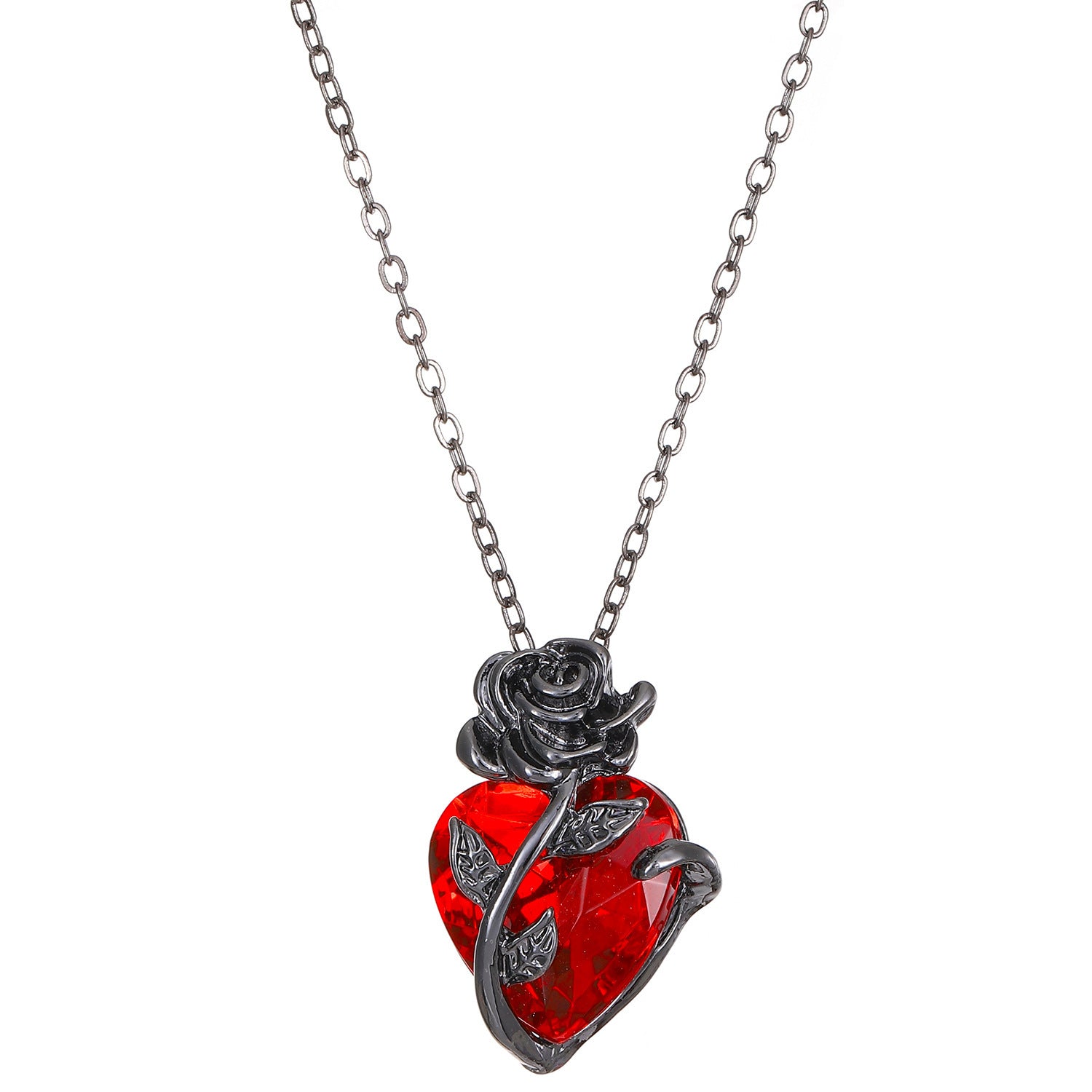 Punk Rose Love Necklace Fashion Personality Heart-shaped Clavicle Chain Pendant Necklace For Valentine's Day - FASHIONKULTUR