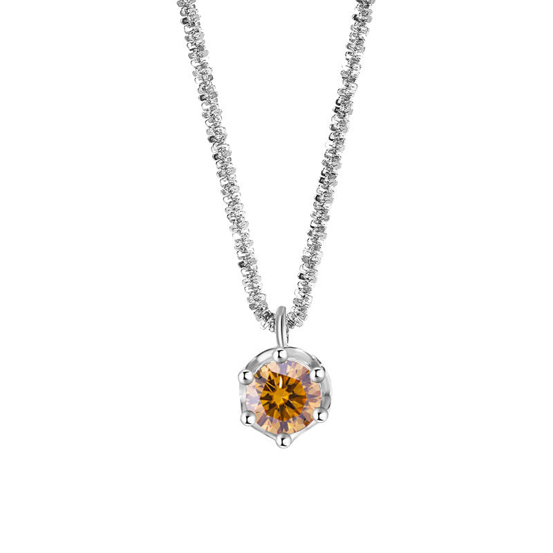 Sterling Silver S925 Simple Moissanite Pendant Valentine's Day Light Luxury Sparkling Necklace - FASHIONKULTUR