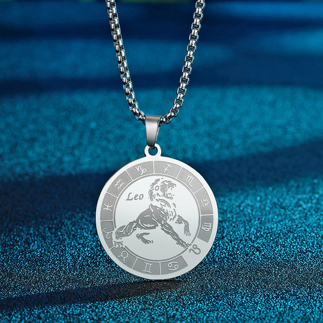 Stainless Steel Constellation Pendant Necklace Gold Medal Necklace - FASHIONKULTUR