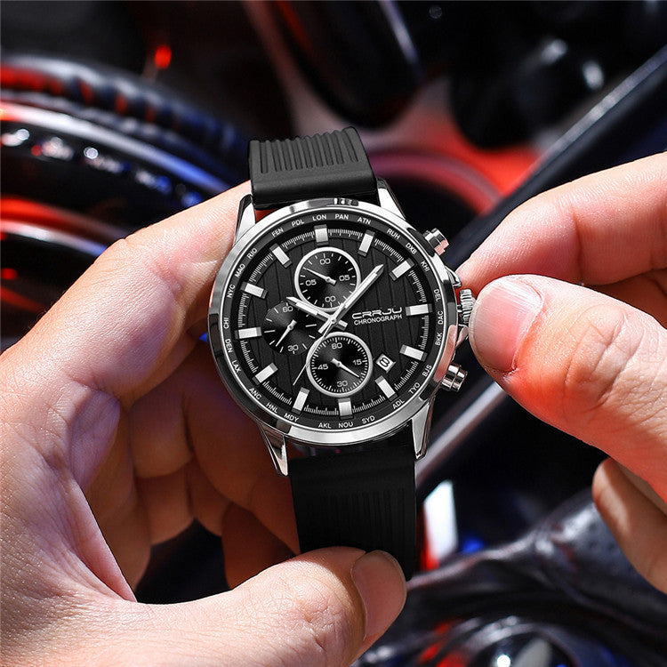 New Men's Silicone Strap Six-pin Steel Strap Business Casual Watch - FASHIONKULTUR