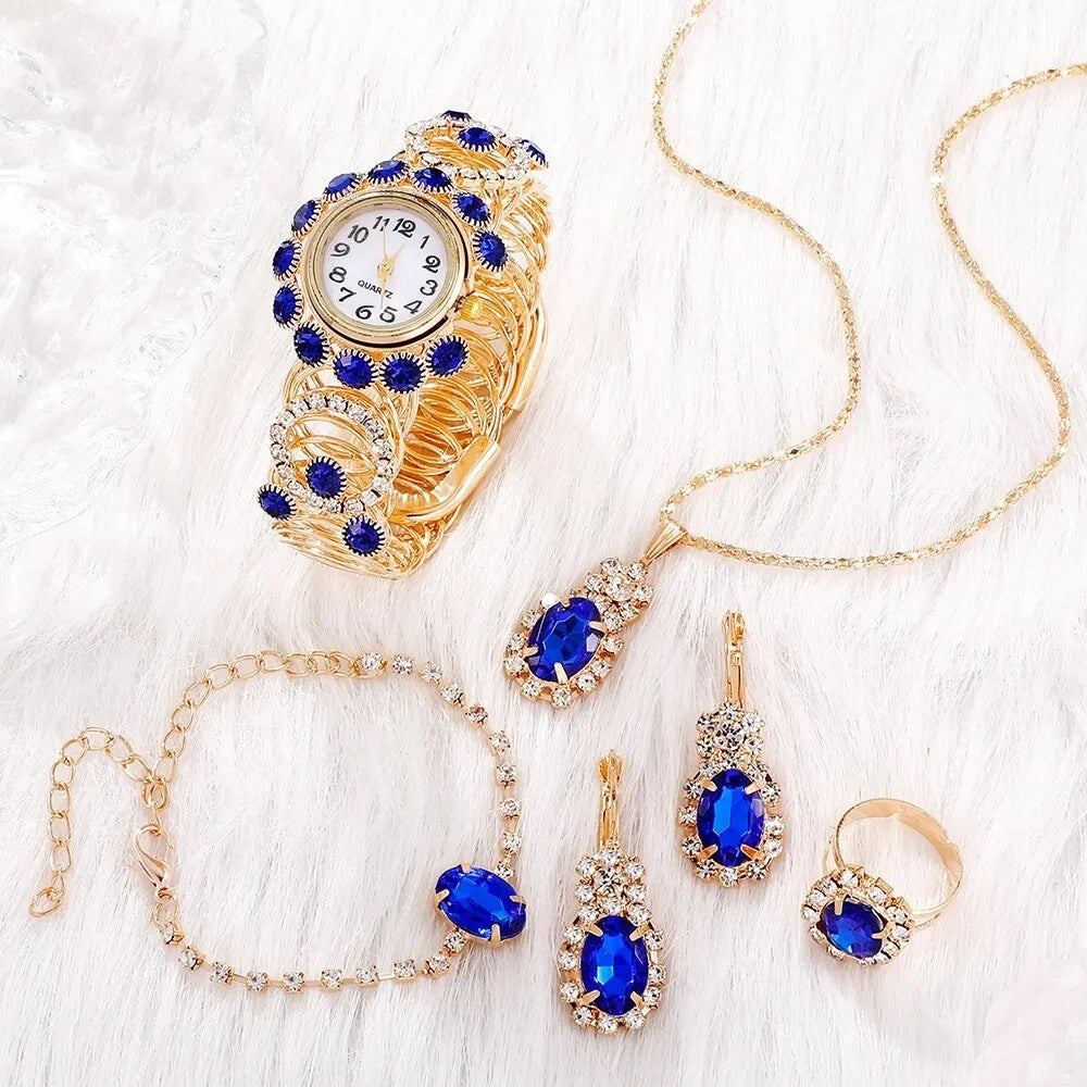 Ladies New Steel Band Digital Quartz Watch Sapphire Ornament Suit - FASHIONKULTUR