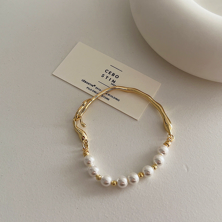Niche Design Irregular Metal Pearl Bracelet For Women Retro Personality And Minimalism All-matching Graceful Fashion - FASHIONKULTUR
