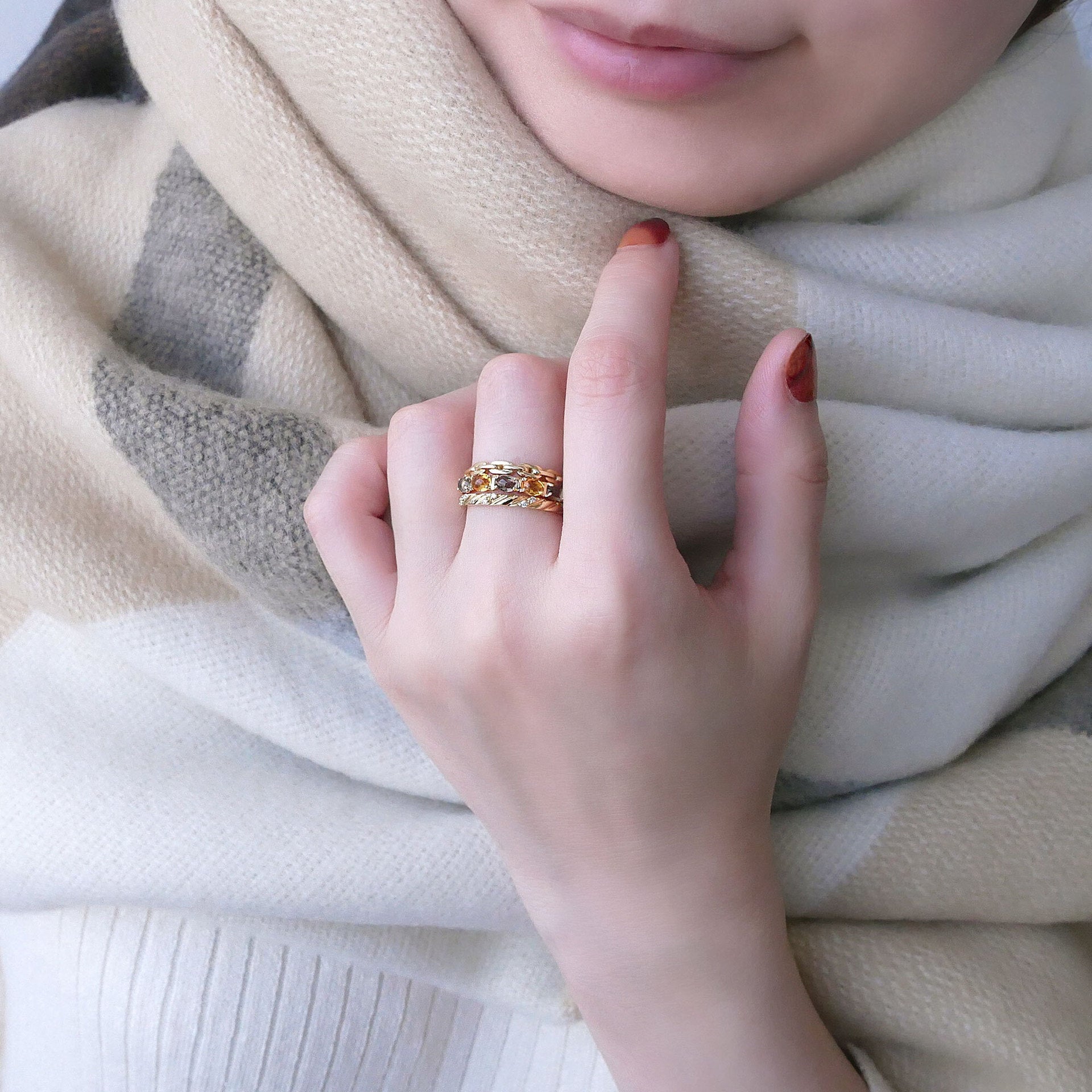 Natural Citrine Amethyst Three-Piece Ring - FASHIONKULTUR