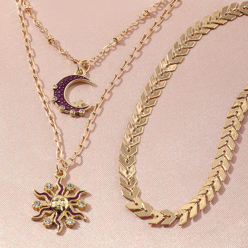 Frosty Wind Leaf Metal Micropaved Zircon Sun Necklace - FASHIONKULTUR