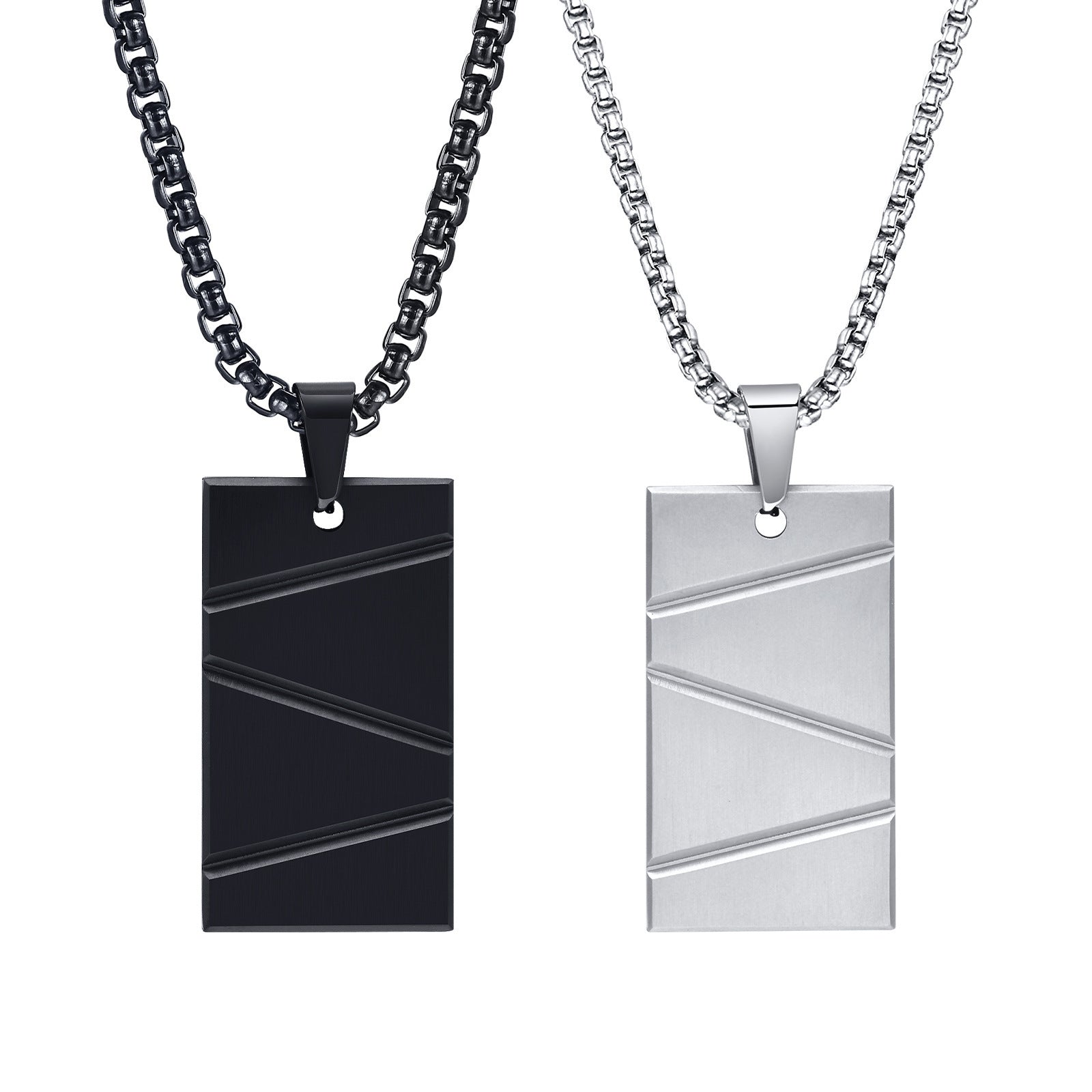 Titanium Steel Geometric Stainless Steel Pendant Necklace Rectangular Boys Can Carve Writing Tag - FASHIONKULTUR