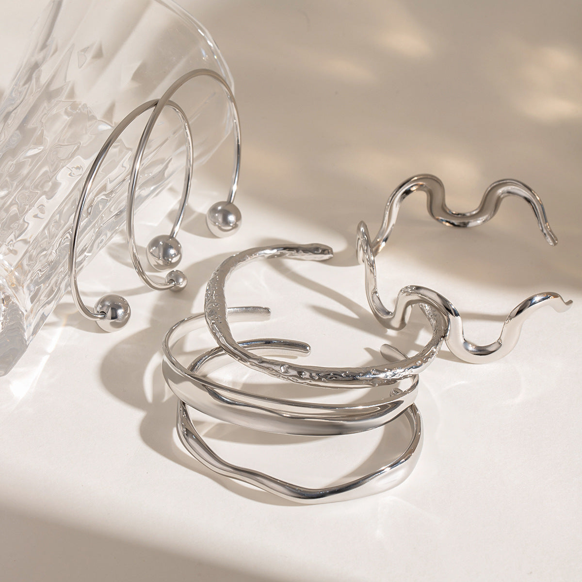 Stainless Steel Irregular Texture Spherical Open-ended Bracelet - FASHIONKULTUR