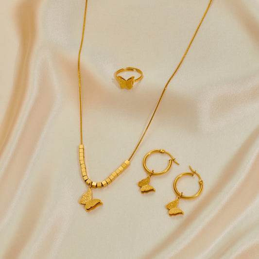 Stainless Steel Jewelry Set Necklace Earrings Ring Three-piece Set - FASHIONKULTUR