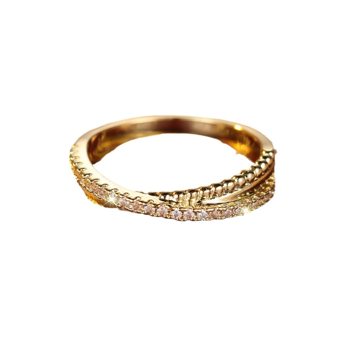 Gold White Diamond Cross Design Ring - FASHIONKULTUR