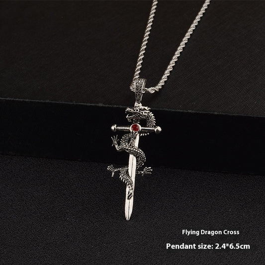 Fashion Jewelry Dragon Sword Pendant Necklace Paved Black Color Jewelry For Men Boy Christmas Gifts - FASHIONKULTUR