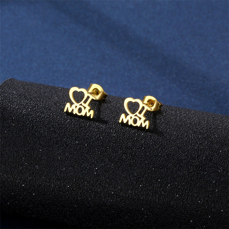 Jewelry Set Stainless Steel I Love Mom Mama Love Heart Pendant Necklace Earrings Thanksgiving Gift - FASHIONKULTUR