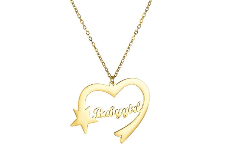 Personalized Cut Love Heart Shaped English Name Five-pointed Star - FASHIONKULTUR