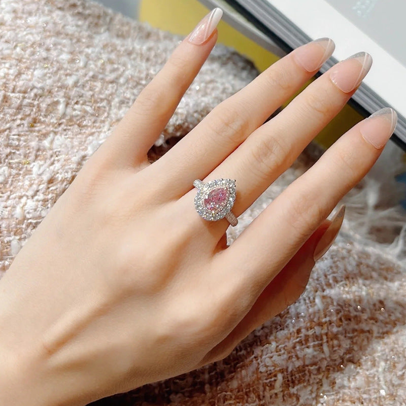 925 Sterling Silver High Carbon Diamond Pink Diamond Pear-shaped 4 7mm Water Drop Color Separation - FASHIONKULTUR