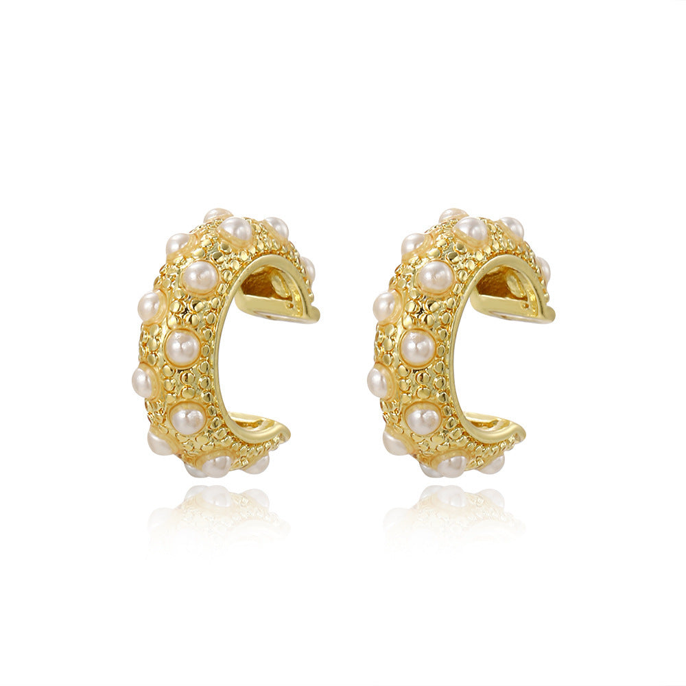 Copper Plating 18K Faux Pearl Ear Clips Fashion Trend Retro - FASHIONKULTUR