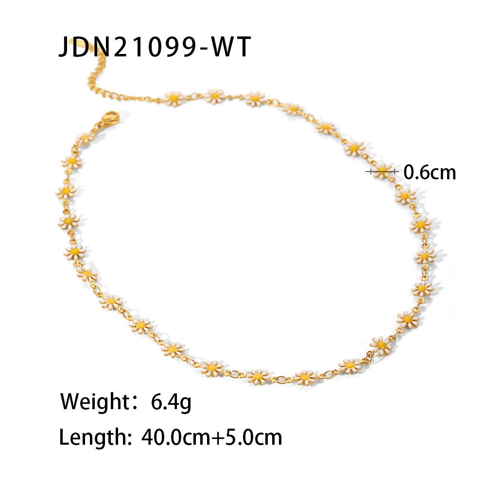 18K Gold Stainless Steel Chrysanthemum Stud Earrings Chain Necklace - FASHIONKULTUR