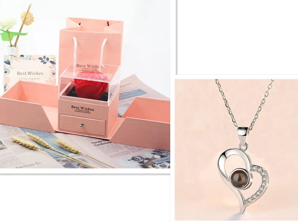 Hot Valentine's Day Gifts Metal Rose Jewelry Gift Box Necklace For Wedding Girlfriend Necklace Gifts - FASHIONKULTUR