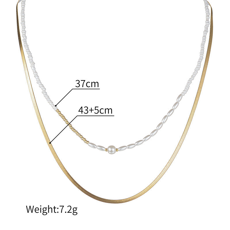 White Beaded Pearl Chain Double-layer Necklace - FASHIONKULTUR