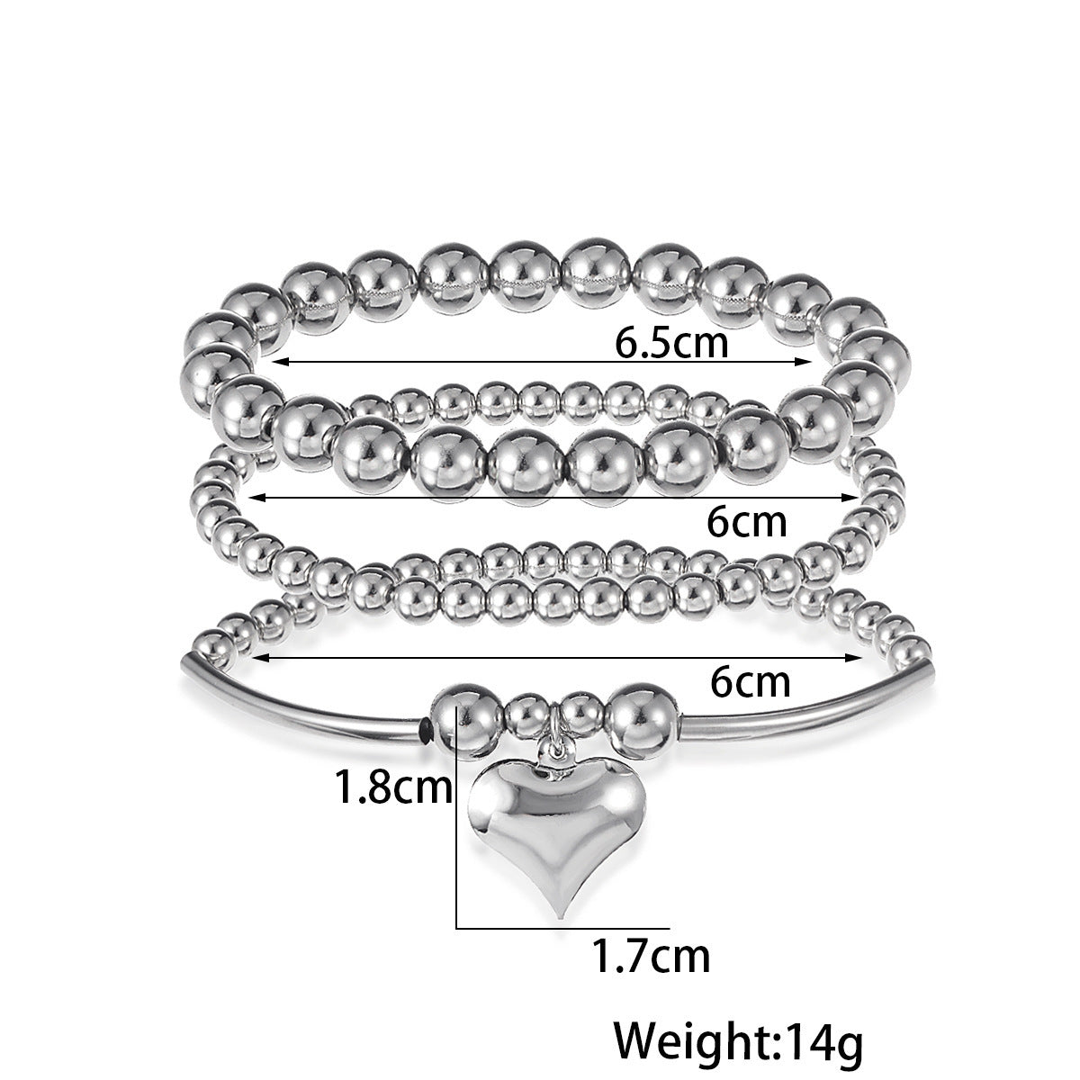Bohemian Retro Style Love Pendant Elastic Bracelet 3-Piece Set - FASHIONKULTUR