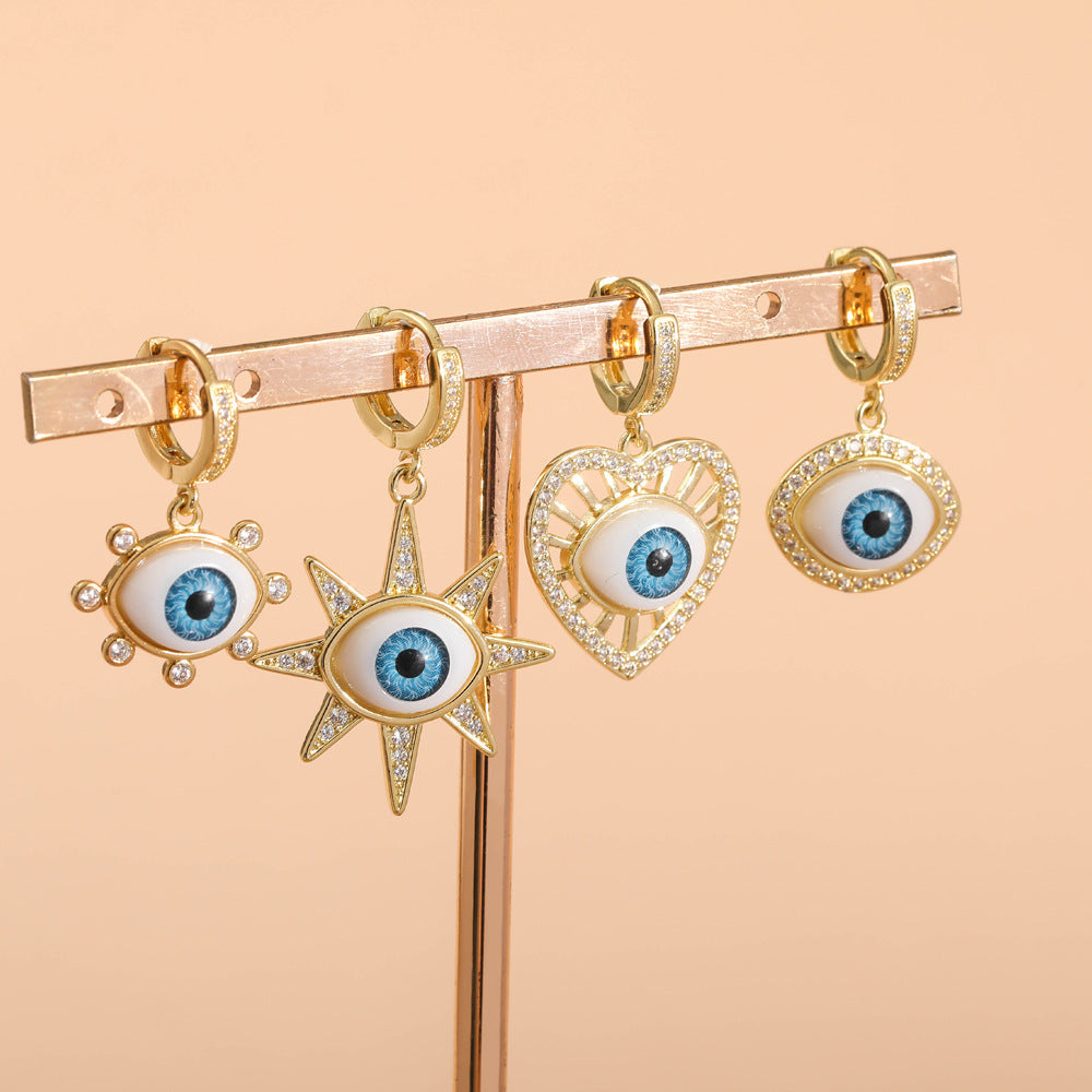 Personalized Blue Eye Color Preserving Bronze Micro Set Earrings - FASHIONKULTUR