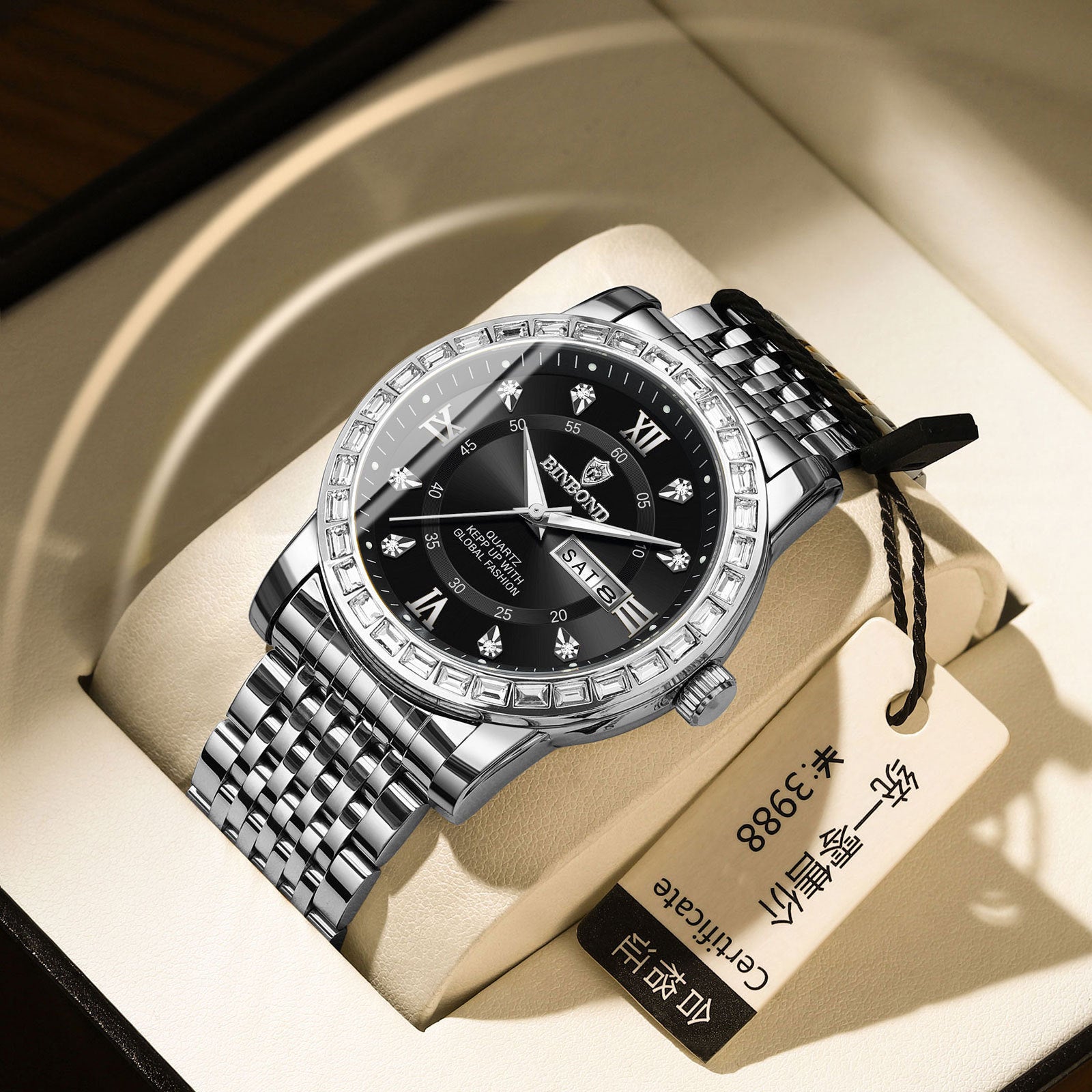 Business Diamond-embedded Mechanical Watch Double Calendar Waterproof Luminous - FASHIONKULTUR
