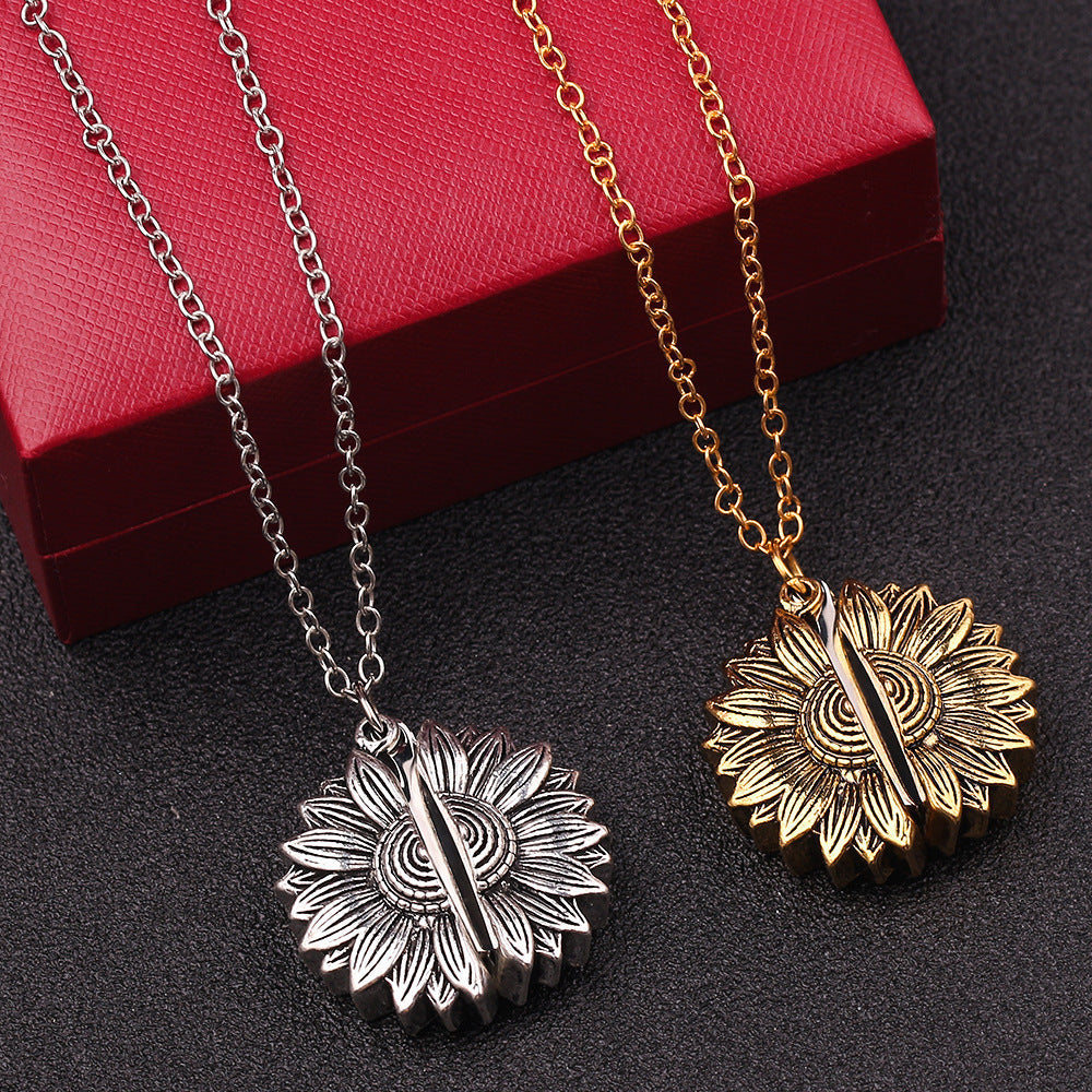 Personalized Engrave Name Date Sun Flower Necklace Fashion Custom Text For Women Men Choker Chain Jewelry Charm Gift - FASHIONKULTUR