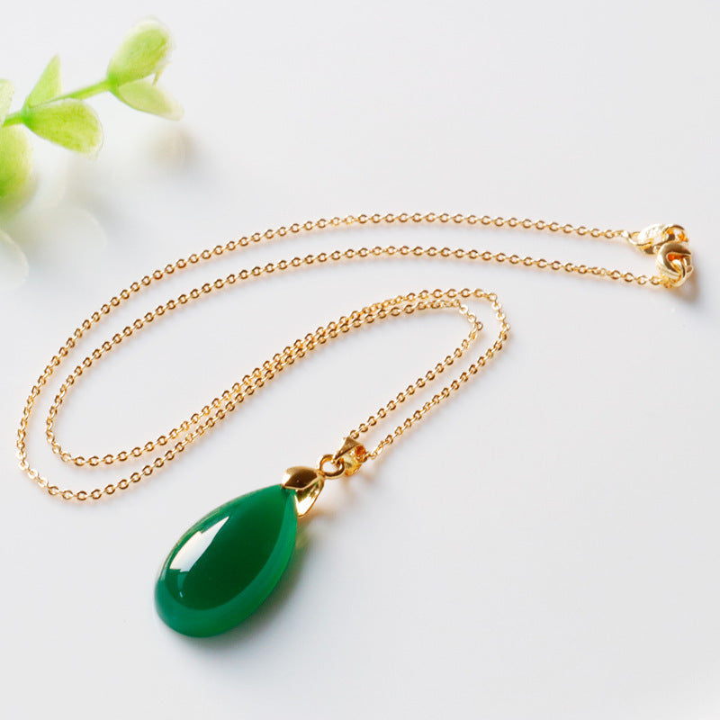 Green Chalcedony Pendant Agate Water Drop - FASHIONKULTUR