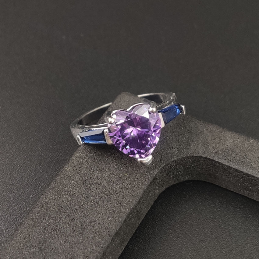 Silver Heart Shape With Diamond Ring - FASHIONKULTUR