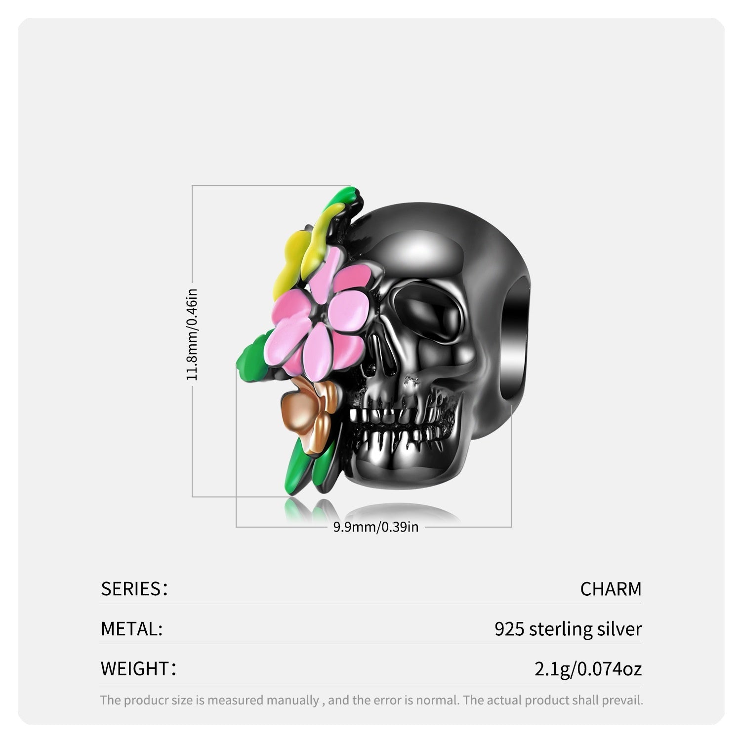 Skull Head And Flower Beads Exaggerated And Personalized S925 Silver DIY Beaded Bracelet Accessories - FASHIONKULTUR
