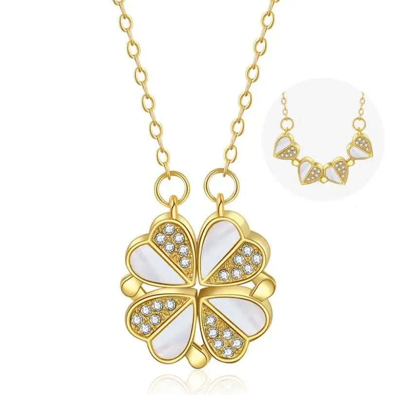 Luxury Four Leaf Clover Pendant Necklace Stainless Steel Crystal Heart Jewelry For Women Gift - FASHIONKULTUR