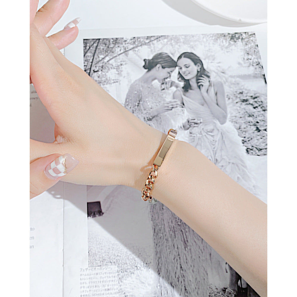 Titanium Steel Curved Plate Rose Gold Plated Men's And Women's Bracelet Bracelet - FASHIONKULTUR