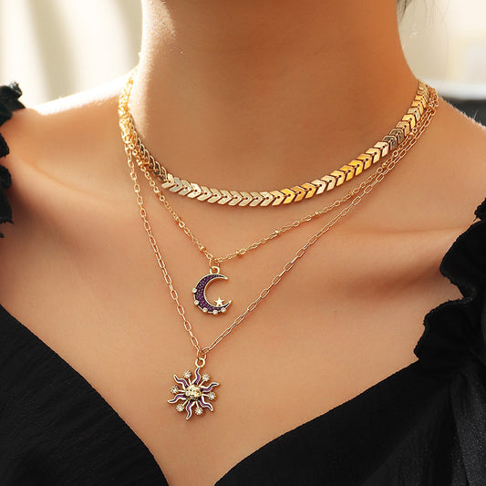 Frosty Wind Leaf Metal Micropaved Zircon Sun Necklace - FASHIONKULTUR