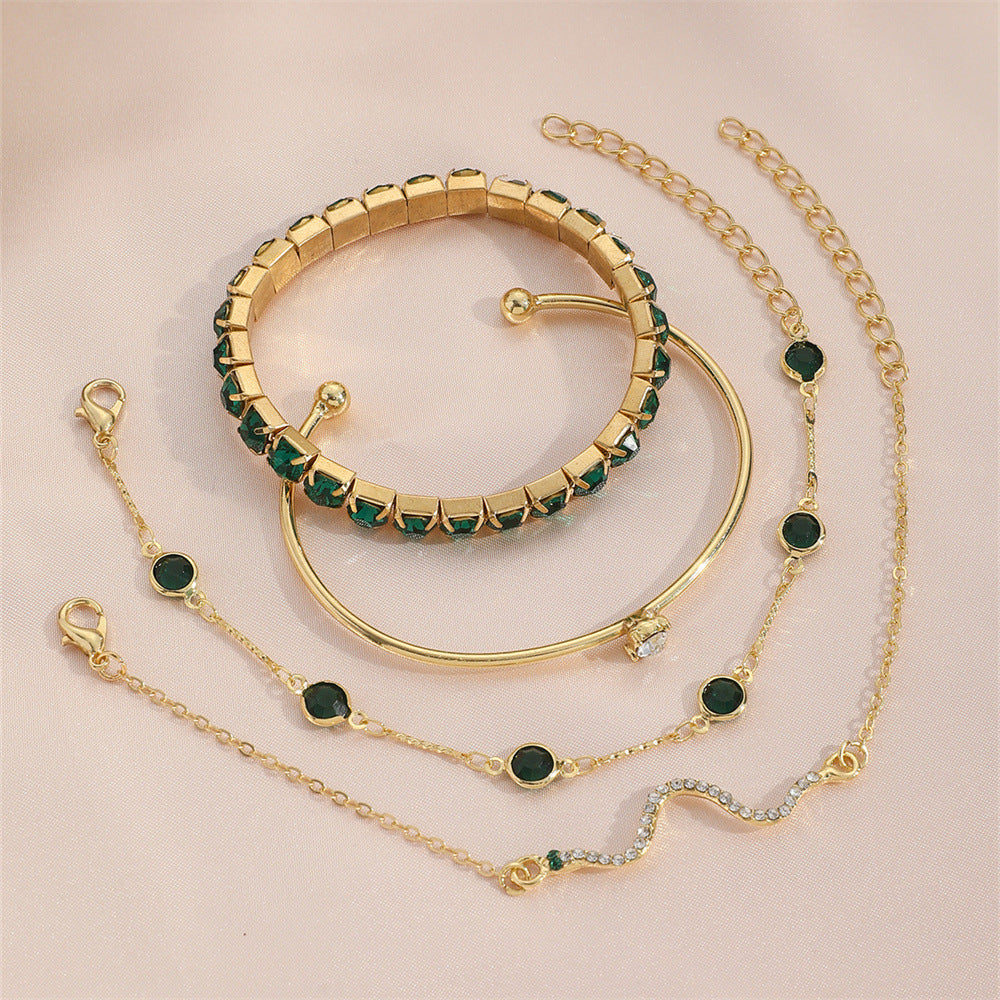 Fashion Green Grandmother Diamond Stretch Bracelet Women's 4-piece Set - FASHIONKULTUR