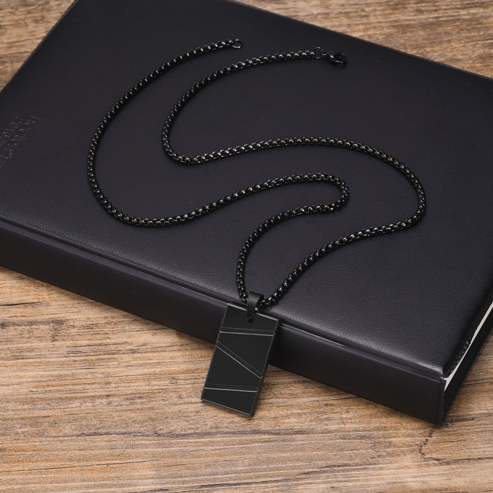 Titanium Steel Geometric Stainless Steel Pendant Necklace Rectangular Boys Can Carve Writing Tag - FASHIONKULTUR