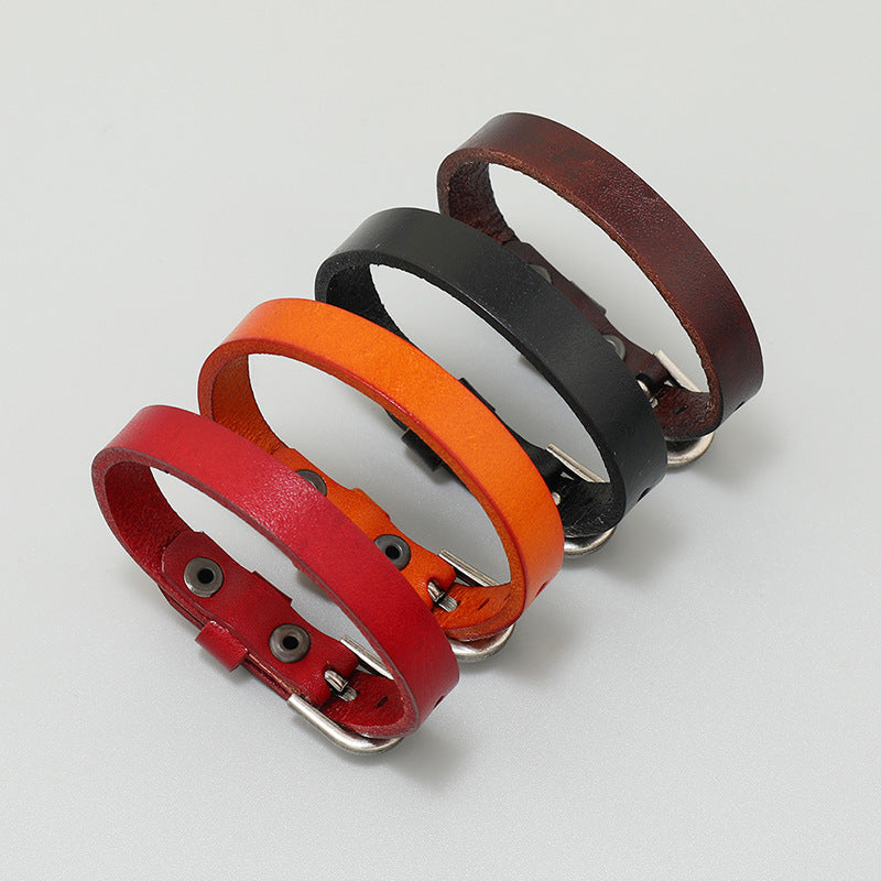 Simple Retro Multi-color Adjustable Cattle Leather Bracelet - FASHIONKULTUR