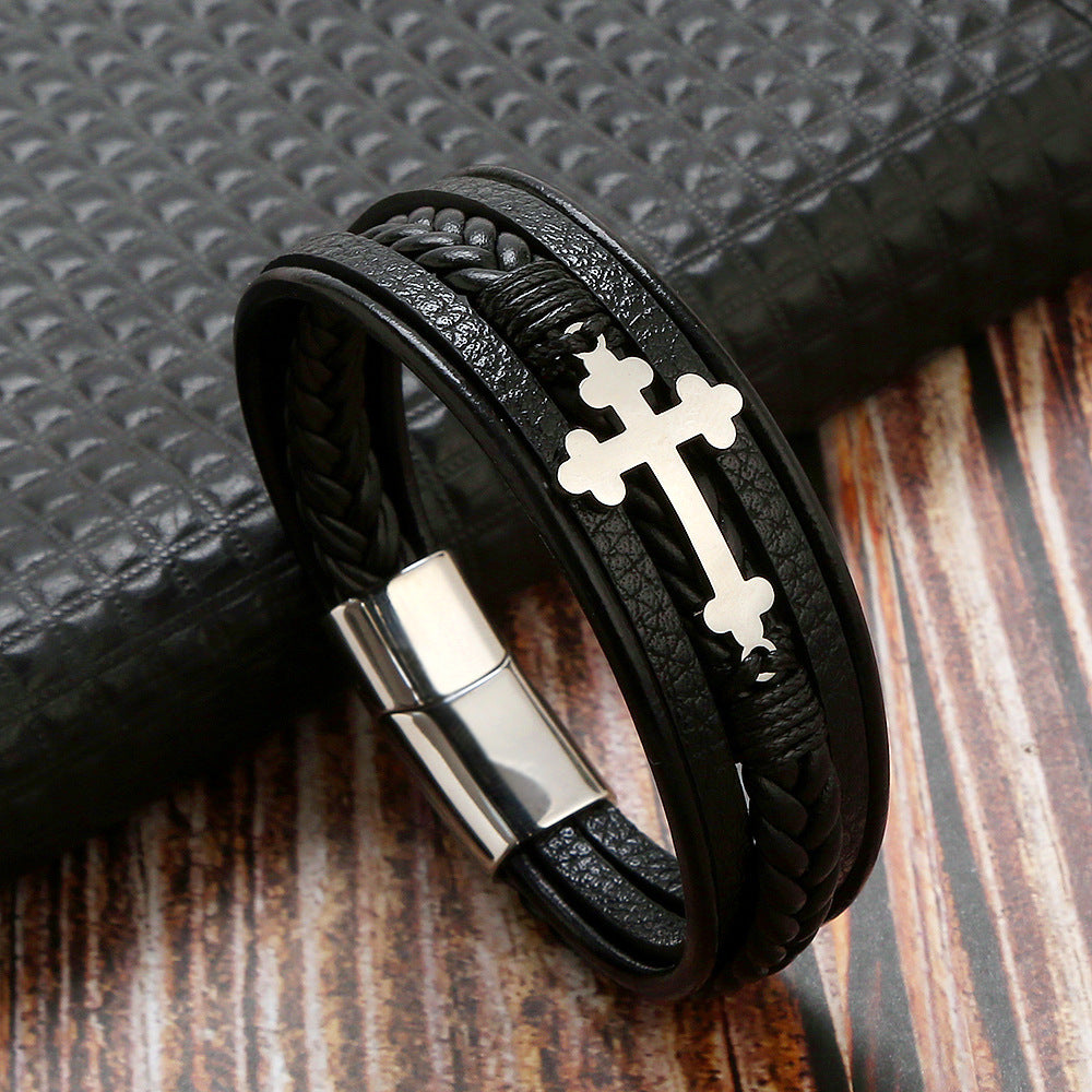 Personalized Multi-layer Woven Leather Men's Bracelet - FASHIONKULTUR
