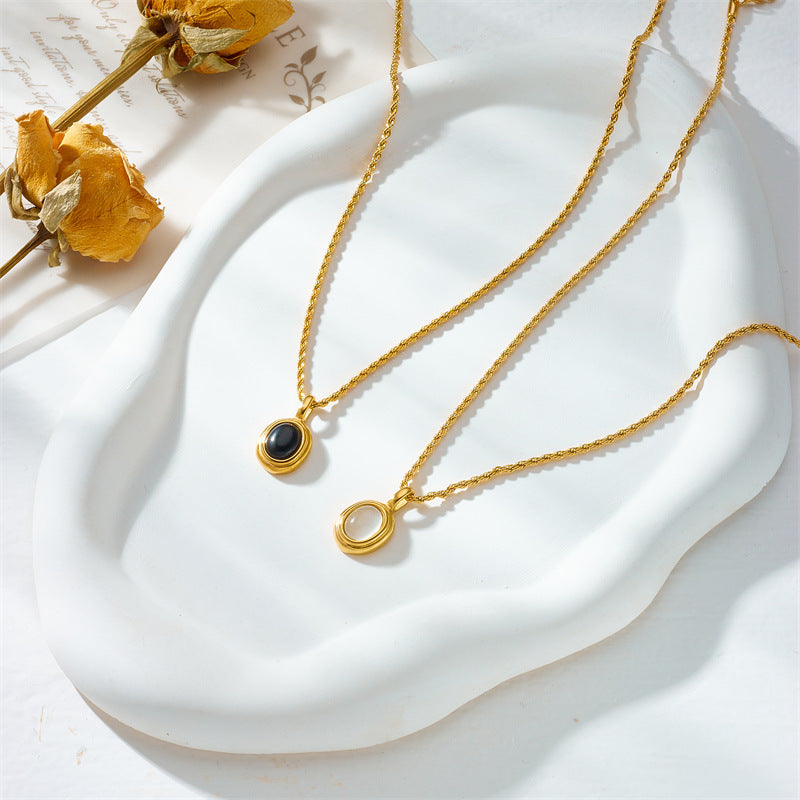 Black And White Gemstone Premium Temperamental Cold Style Metal Vintage Hemp Flowers Chain Necklace - FASHIONKULTUR