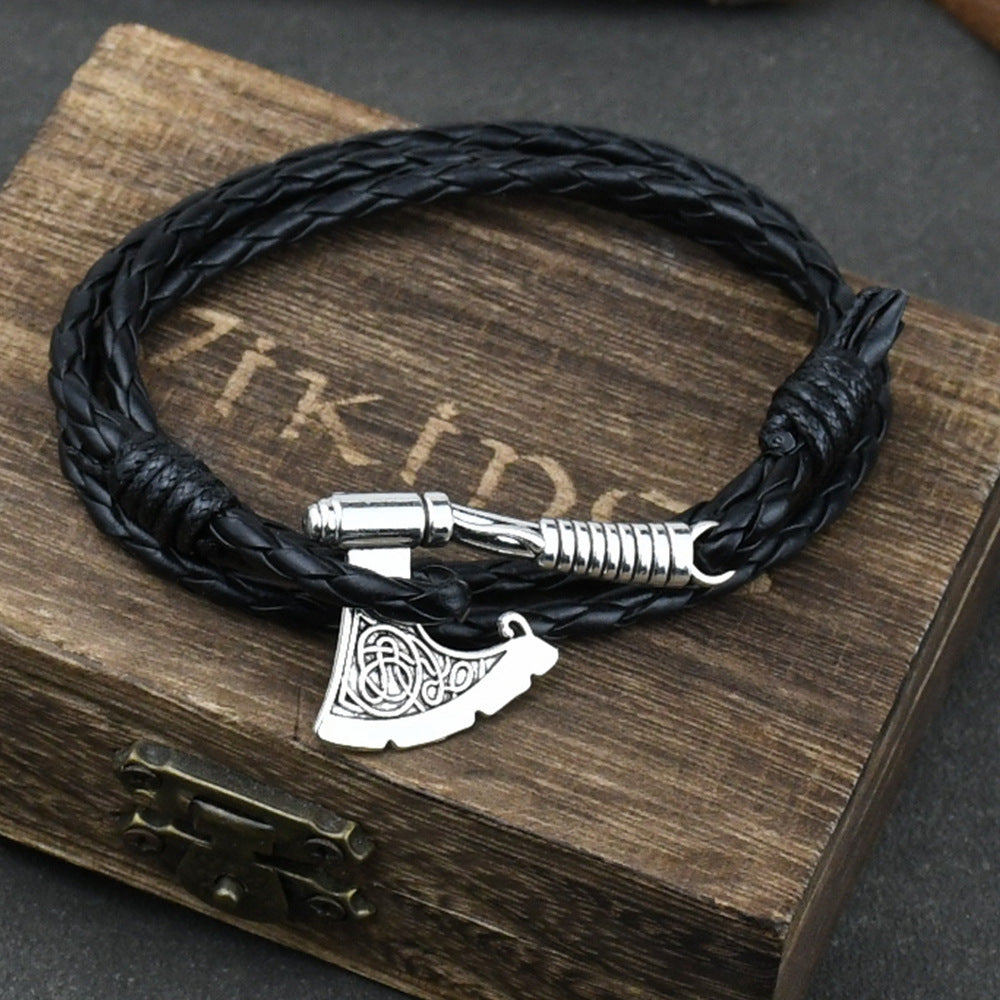 Men's Jewelery Ax Wrap Anchor Viking Leather Bracelet - FASHIONKULTUR