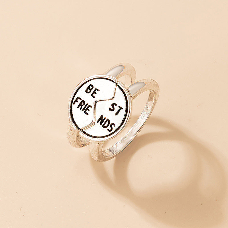 Cartoon Love Pair Ring Set With Geometric Letters - FASHIONKULTUR