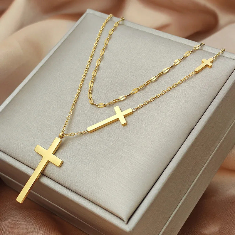 Women's All-match Double Layer Cross Necklace - FASHIONKULTUR
