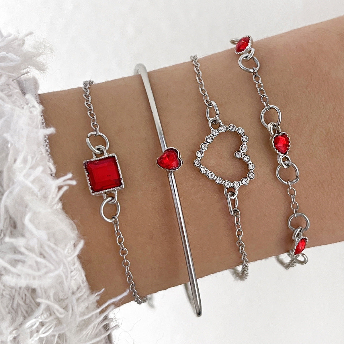 Light Luxury Square Gem Bracelet Female Fully Jeweled Loving Heart Peach Heart - FASHIONKULTUR