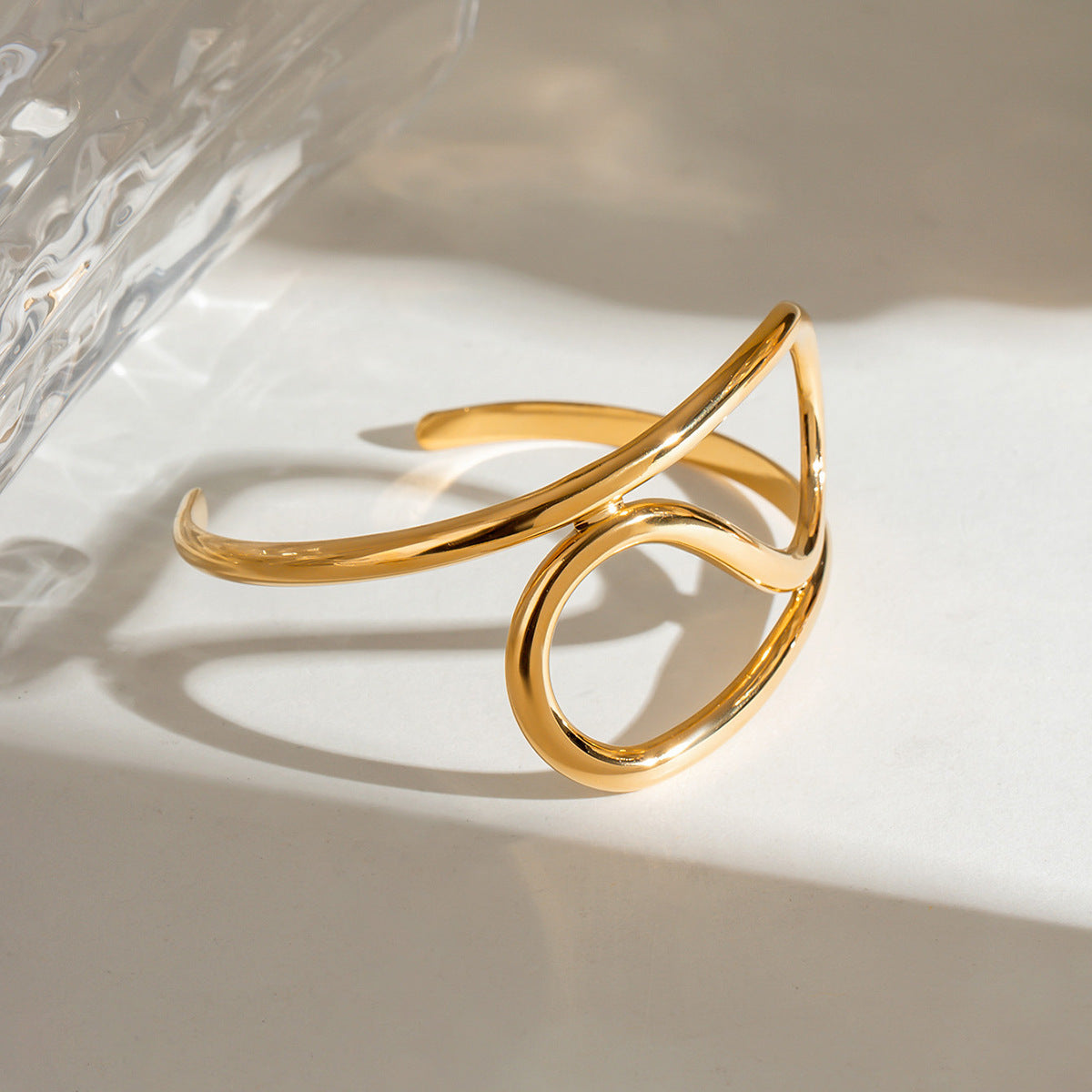 Stainless Steel Glossy Irregular Lines Twisted Open-ended Bracelet Simple - FASHIONKULTUR