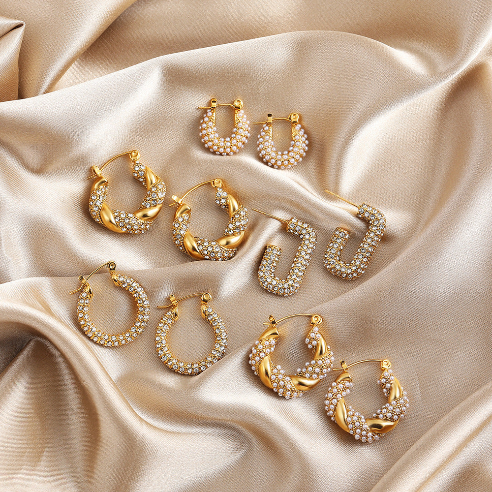 Stainless Steel 18K Gold Plating Twist-knot Earrings With Diamonds - FASHIONKULTUR