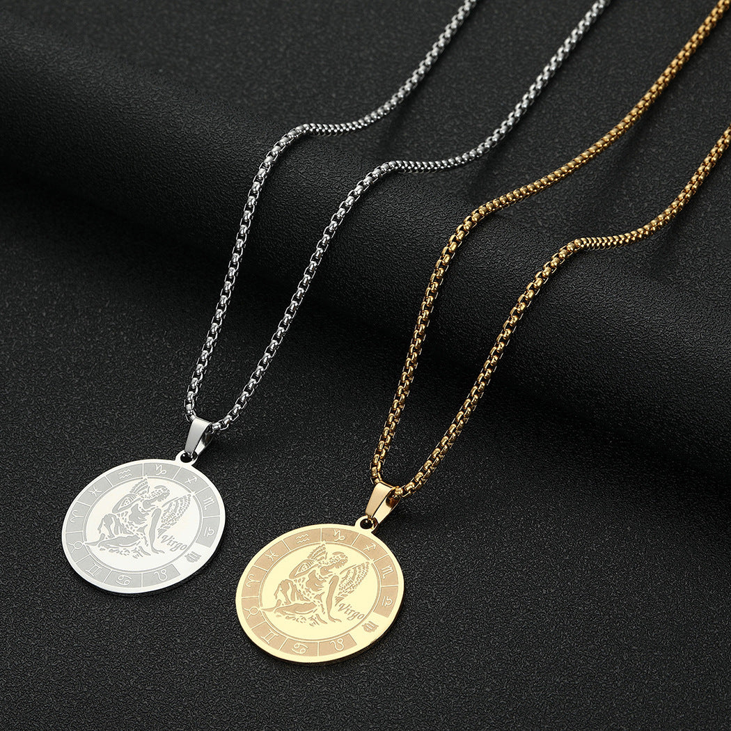 Stainless Steel Constellation Pendant Necklace Gold Medal Necklace - FASHIONKULTUR