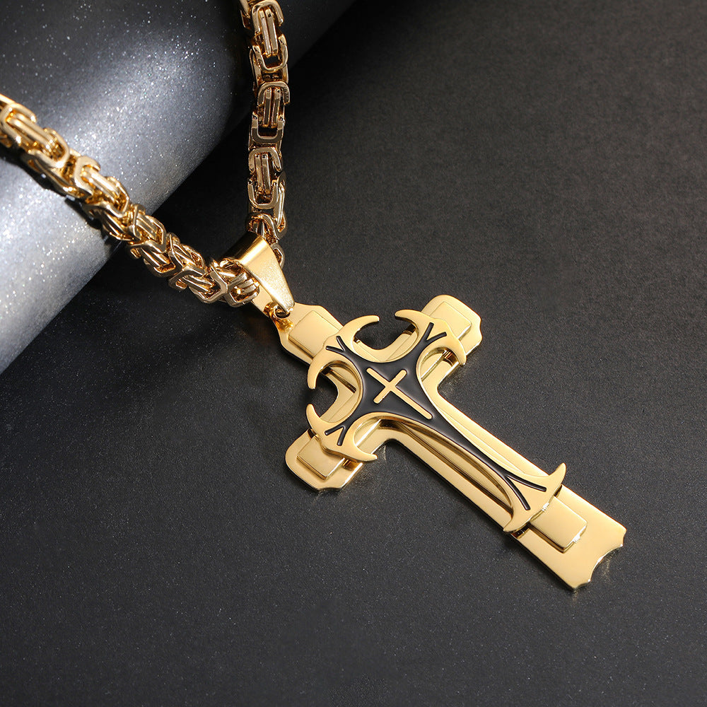 Fashion Jewelry Christian Trinity Latin Cross Necklace For Men Stainless Steel Three Layers Cross Pendants Necklaces Jewelry Gift - FASHIONKULTUR